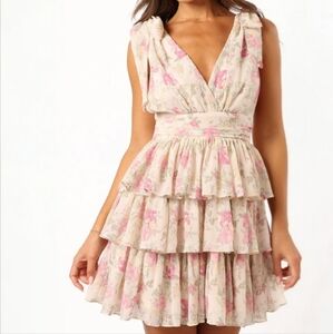Petal & Pup Penelope Dress Mini Tiered Ruffle V-Neck Tie Shoulder Floral Small